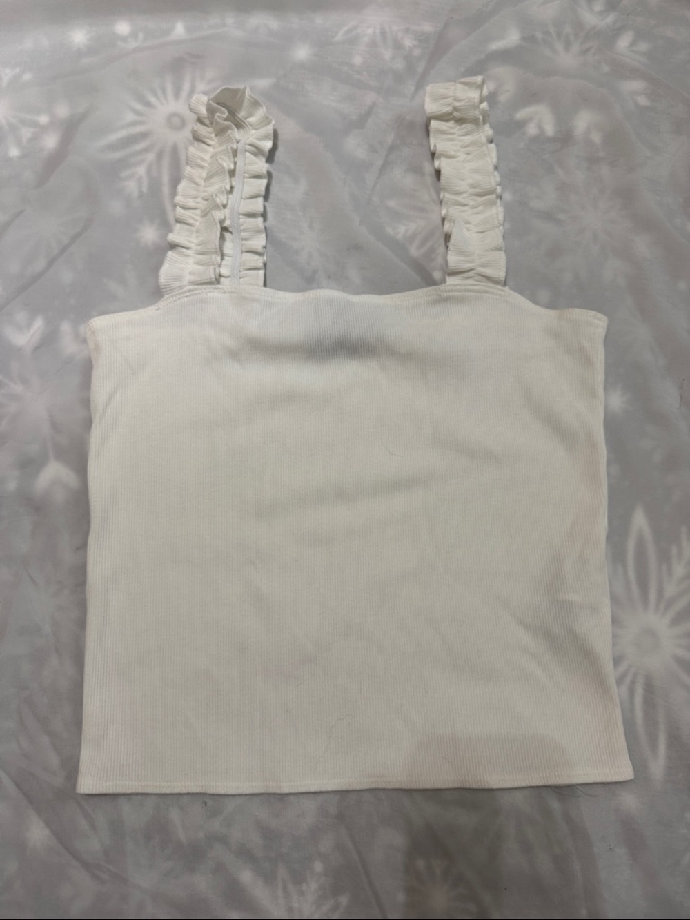 Forever 21 White Ruffle Strap Ribbed Tank